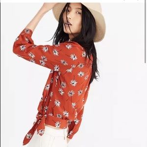 Madewell Burnt Orange Silk Wrap Top Daisy Print